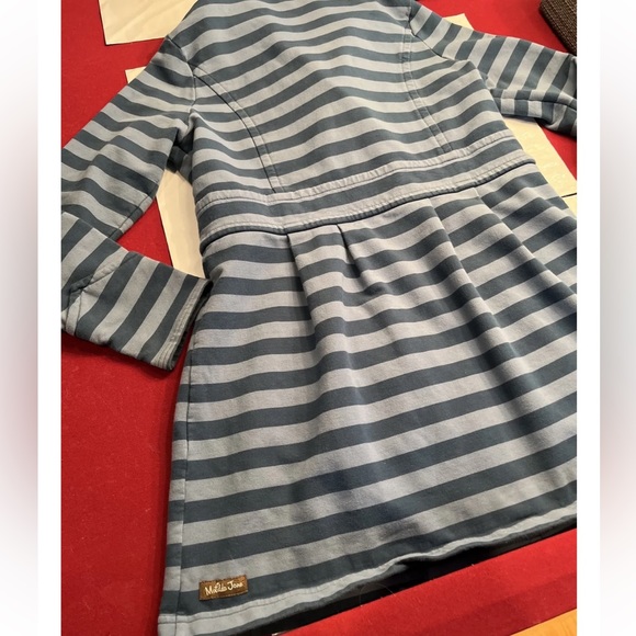 Matilda Jane blue striped PEA trench COAT Button up Stretch Knit Cotton women M - Picture 5 of 9